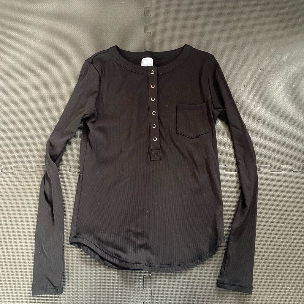 Cvg Black Ribbed Henley, M